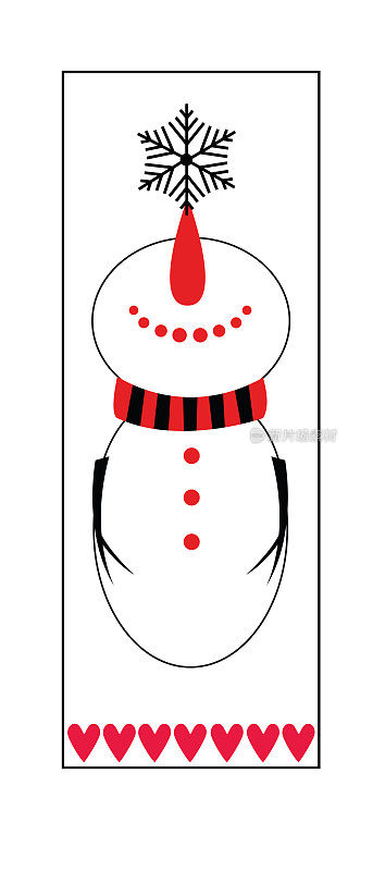 华丽的立式寒假贺卡。雪人,雪花。冬季农家乐的圣诞装饰标志。