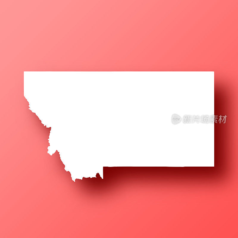 蒙大拿地图红色背景和阴影