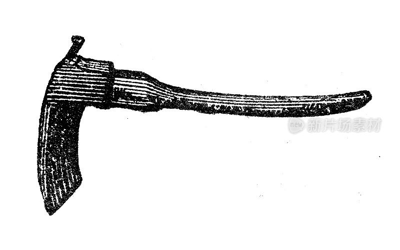 古董雕刻插图:多洛瓦尔或瓦格纳斧头