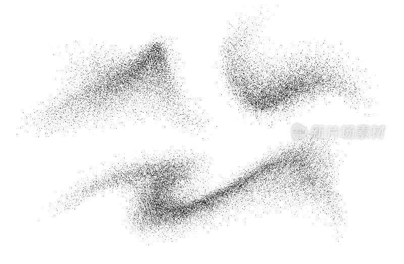 点画抽象形状，黑色纹理，抽象点画砂效果，从点画渐变。
