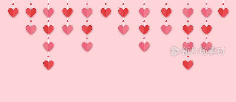 象征爱的矢量为快乐女性，母亲，情人节，生日横幅设计。粉色背景上心形的纸元素