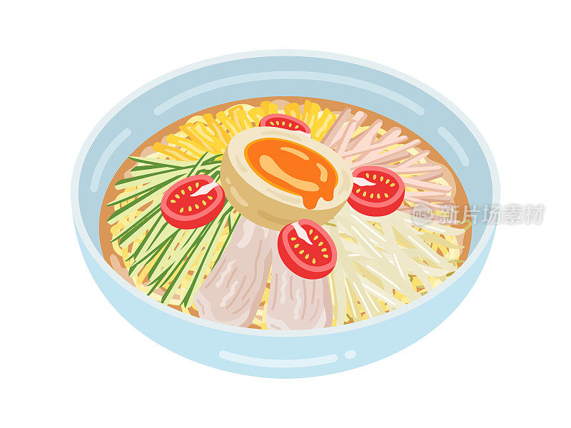 一幅冰冻的中国面条放在盘子里的插图。