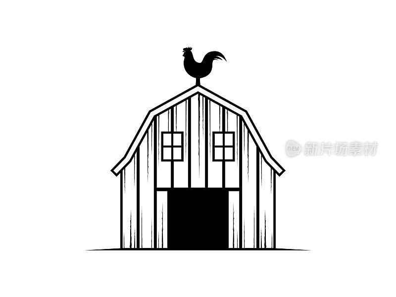 简单的谷仓农舍和公鸡