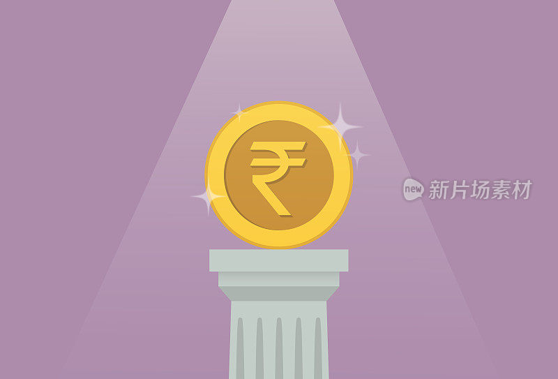印度卢比硬币上的罗马柱为印度货币概念
