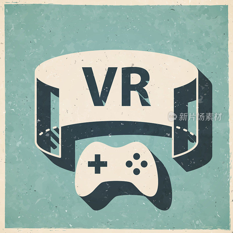 VR游戏――虚拟现实游戏。图标复古复古风格-旧纹理纸