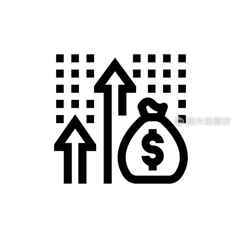 资本增值线图标，设计，像素完美，可编辑笔触。标志、标志、符号。投资，增长，经济，金融，箭头符号，预算，钱。