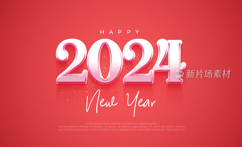 新年快乐2024经典数字与金属色在粉红色的背景。为横幅，海报，社会职位和新年问候的优质矢量设计。