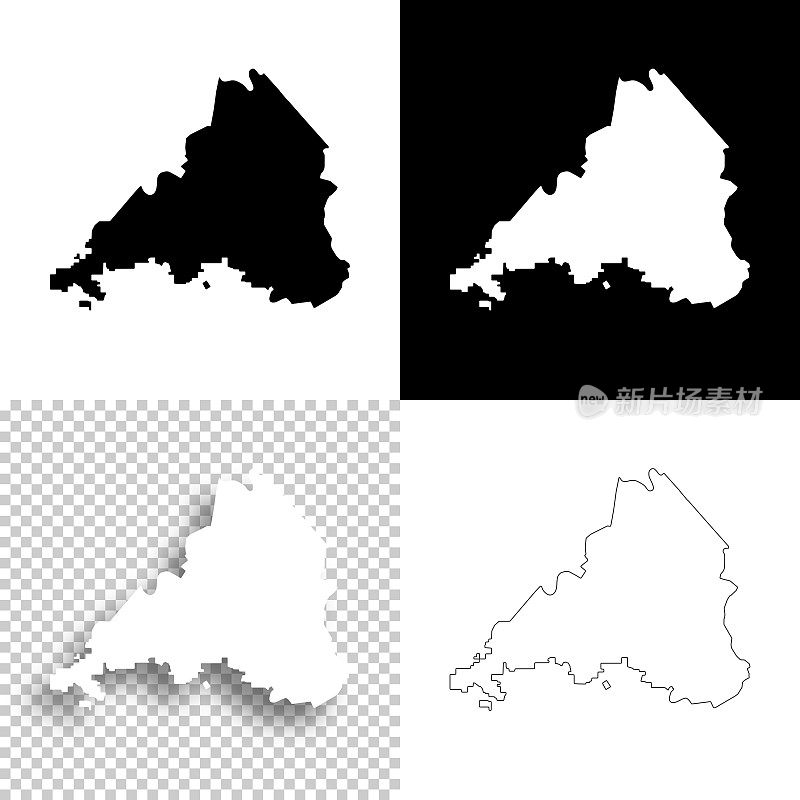 田纳西州的劳登县。设计地图。空白，白色和黑色背景