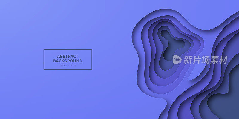 剪纸背景-蓝色抽象波浪形状-新潮的3D设计