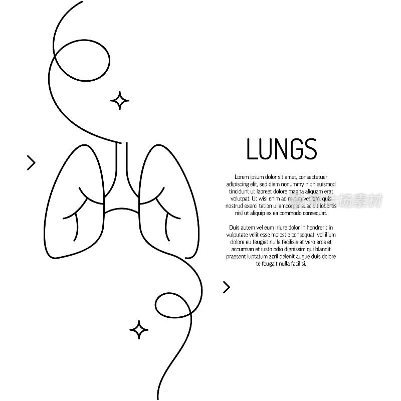 肺图标的连续线条绘制。手绘符号矢量插图。