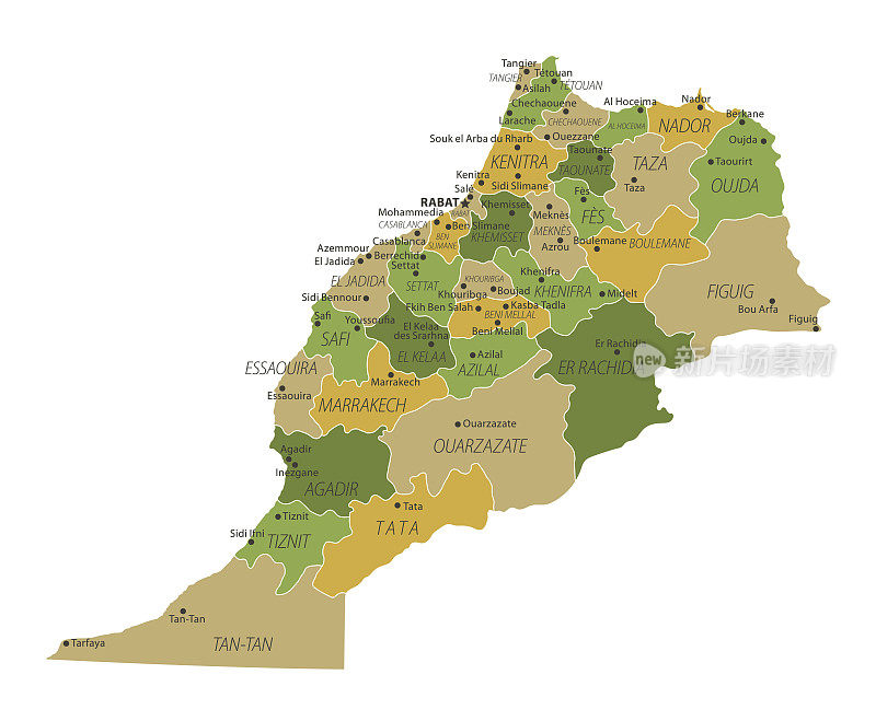 摩洛哥的地图。矢量彩色地图摩洛哥