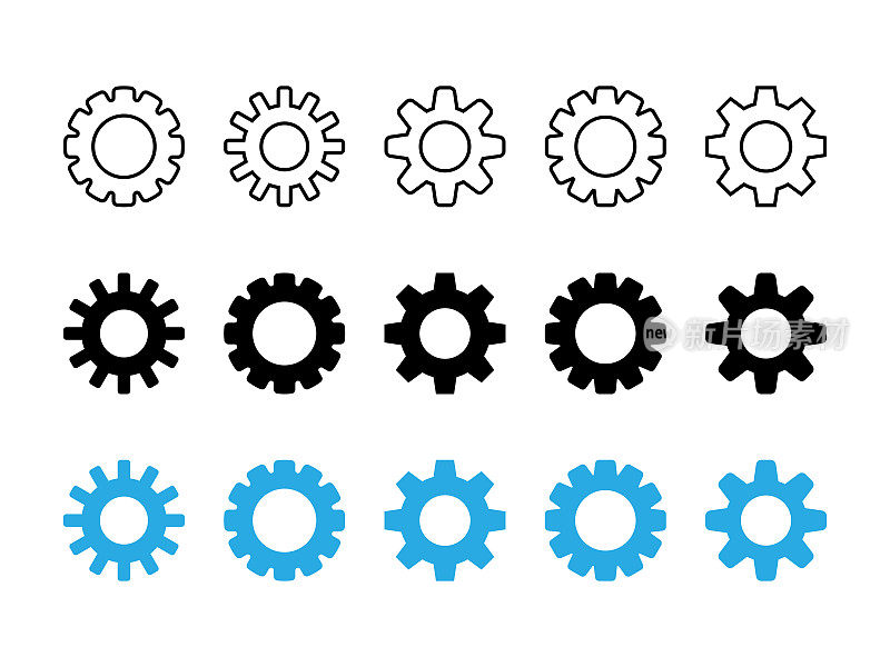 设置或齿轮图标集矢量设计。