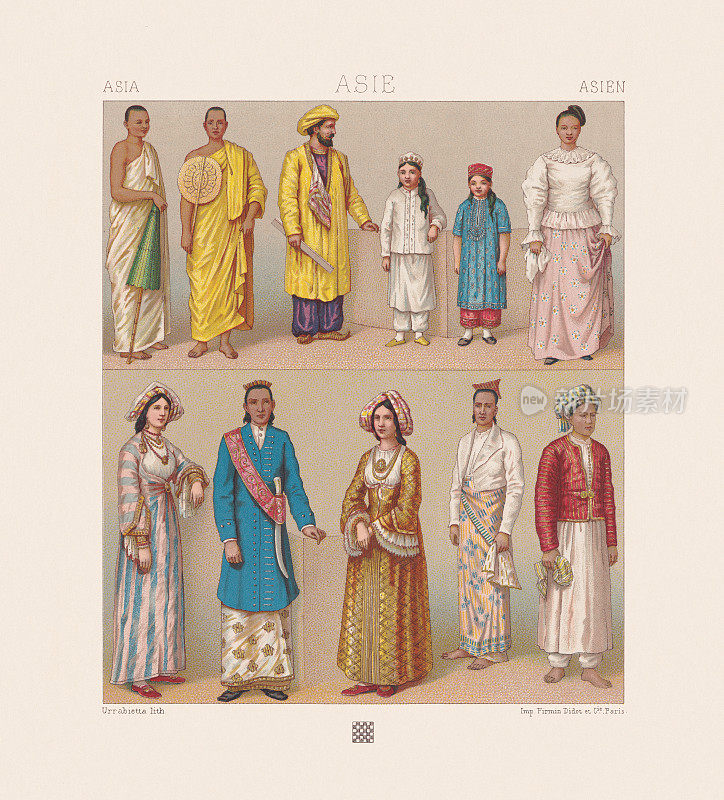 亚洲传统服饰，彩色印刷版，1888年出版