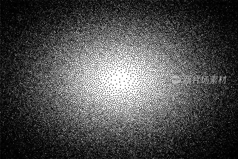黑色和白色颗粒抽象背景。半色调点彩法照亮背景。