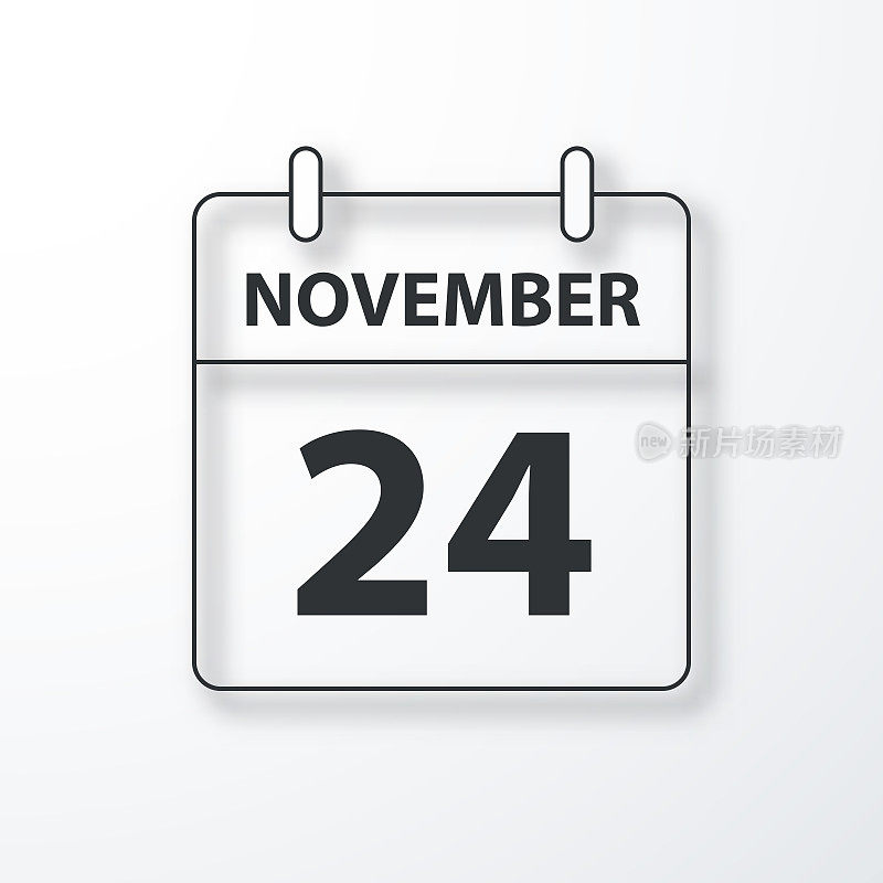 11月24日-每日日历-黑色轮廓与阴影在白色背景