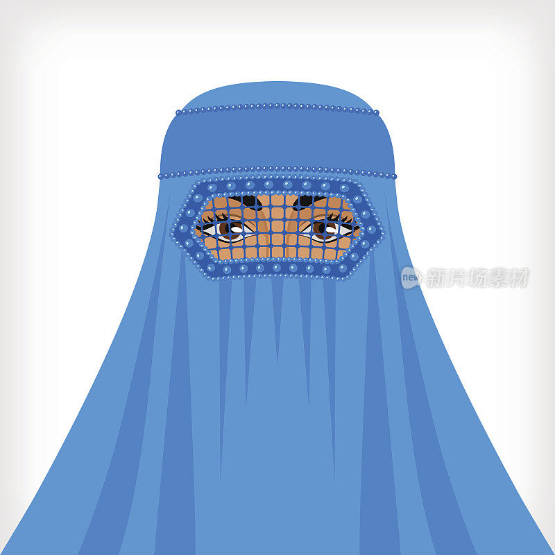 穿着蓝色罩袍的穆斯林妇女