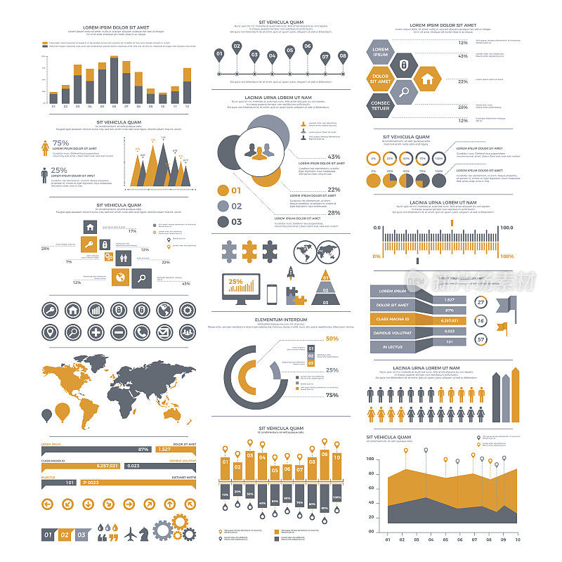 大量的信息图表元素。矢量插图的业务演示，小册子，网站等。