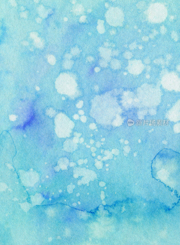 蓝色抽象背景手绘水彩和墨水