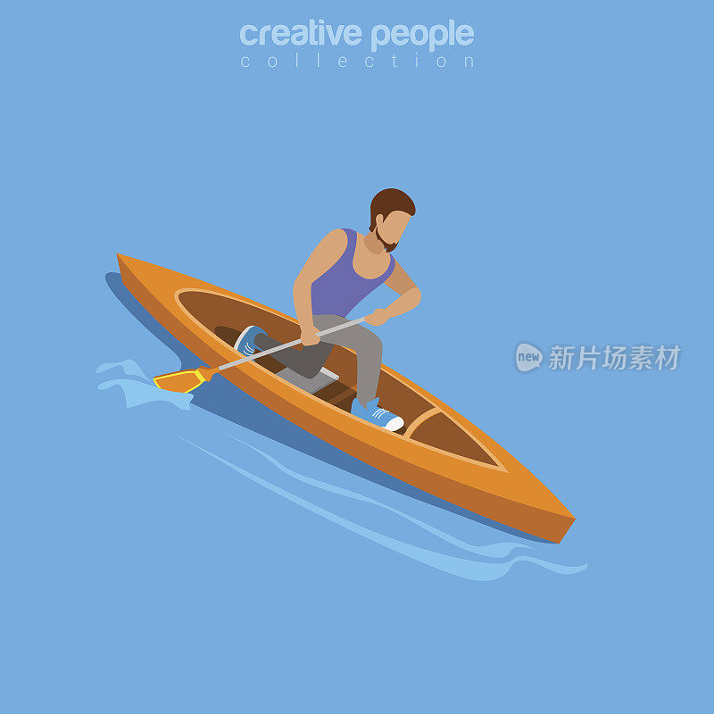 生活挑战的概念。等距皮划艇漂流运动。平面三维等距网站概念矢量插图。有创造力的人集合。