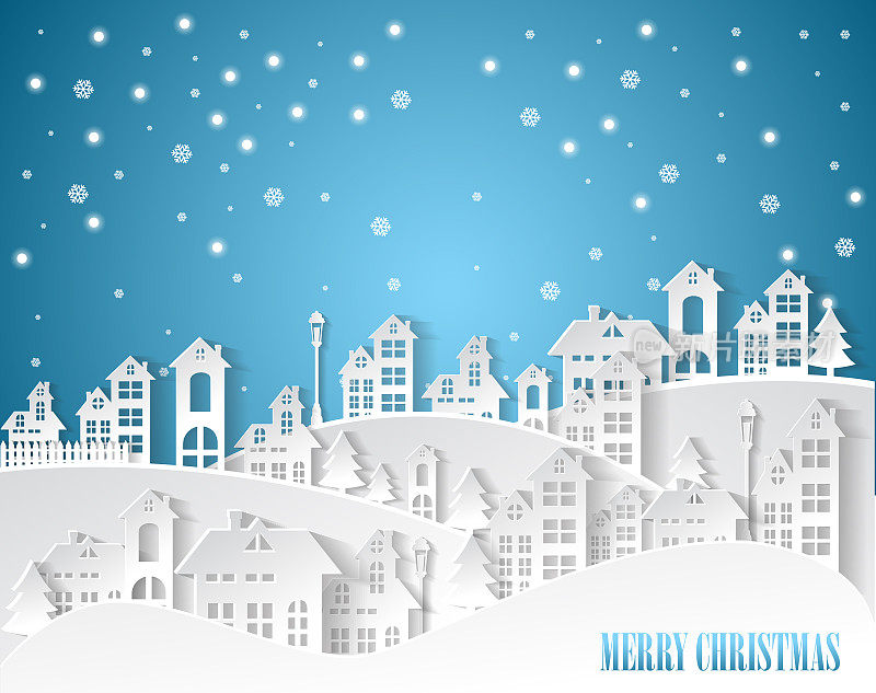 圣诞和新年，冬天的背景和村庄景观