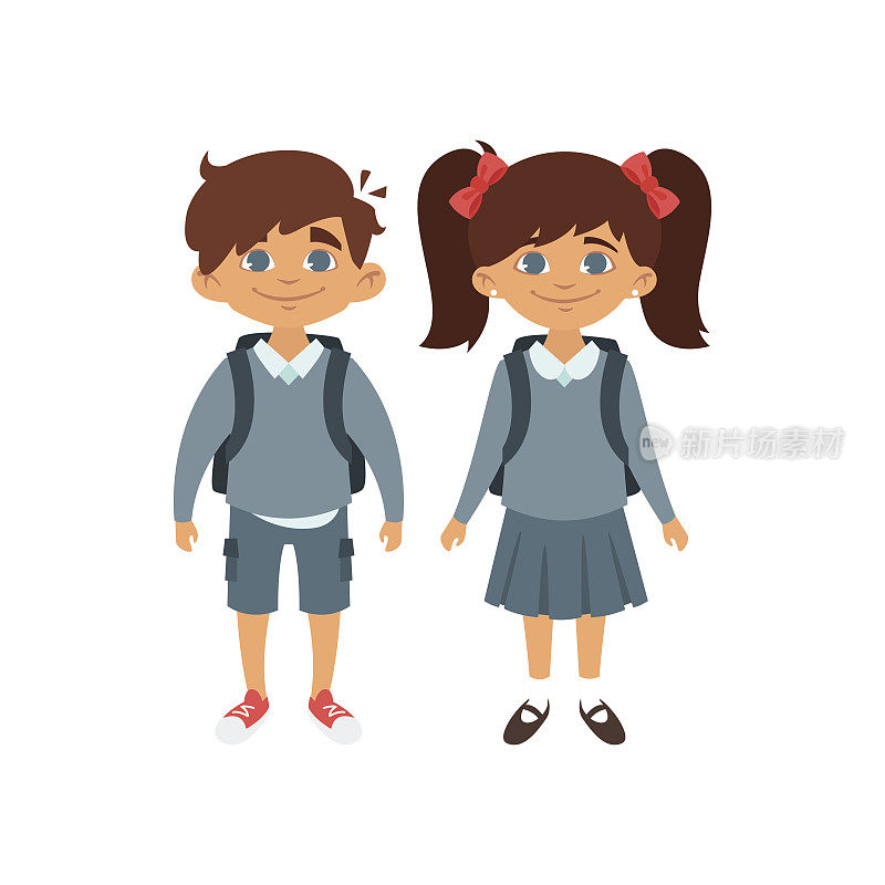男孩和女孩穿着校服