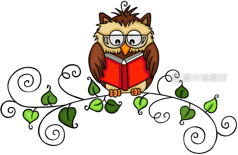 猫头鹰在树枝上看书