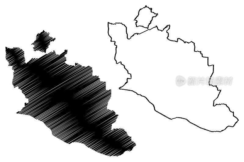 沃克吕萨省(法国，法兰西共和国，普罗旺斯-阿尔卑斯-科特达祖尔地区)地图矢量插图，沃克吕萨手绘地图