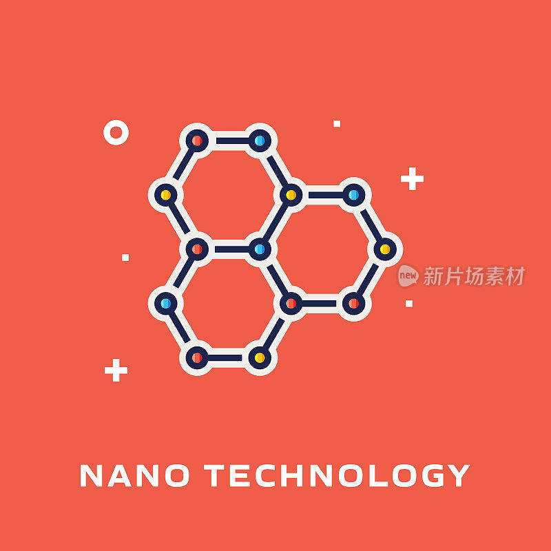 纳米技术平面线图标，轮廓矢量符号插图。