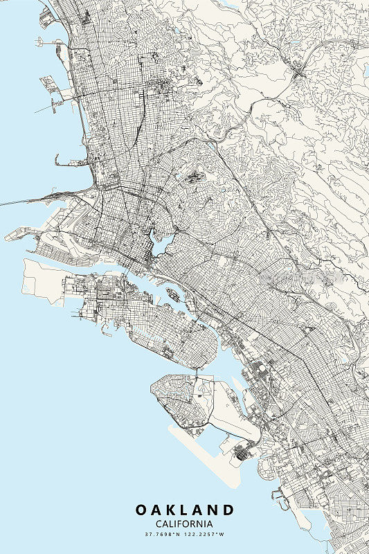 奥克兰，加利福尼亚美国矢量地图