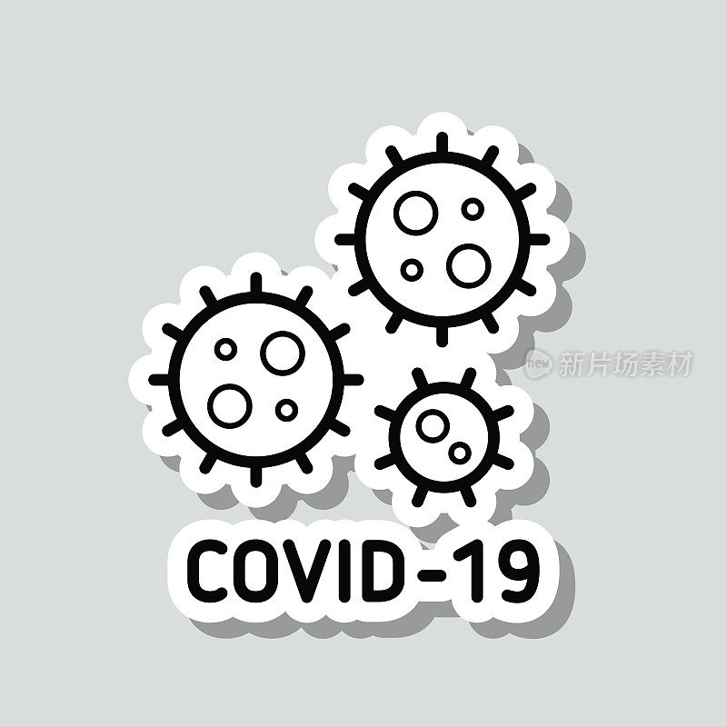 COVID-19细胞。灰色背景上的图标贴纸