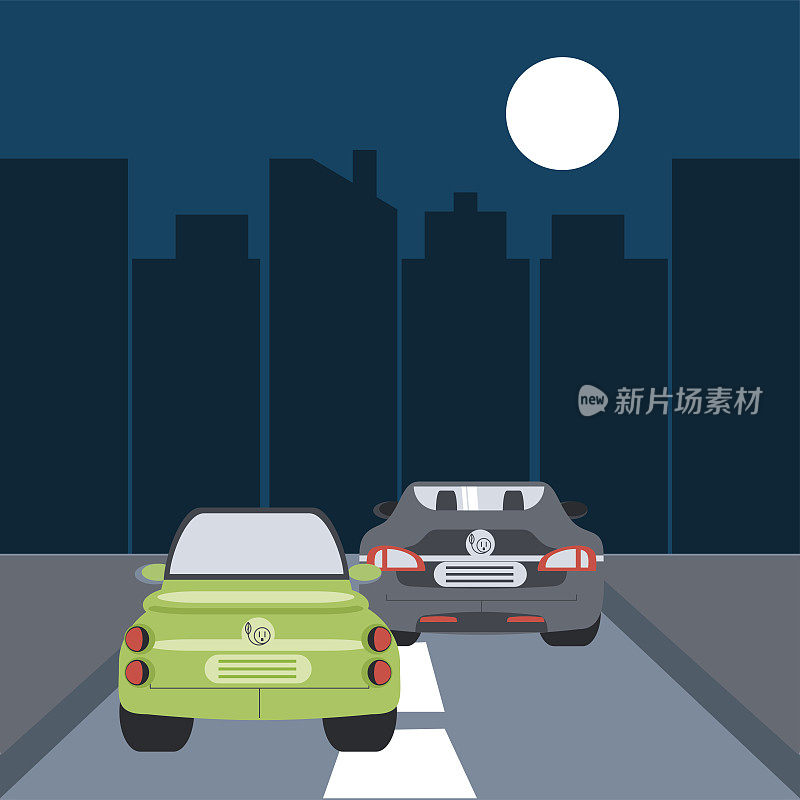 电动汽车交通道路街道城市夜景