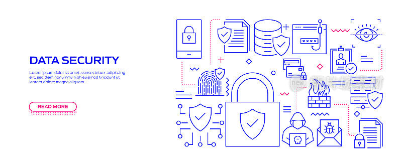 数据安全和网络安全相关的现代线条风格矢量插图