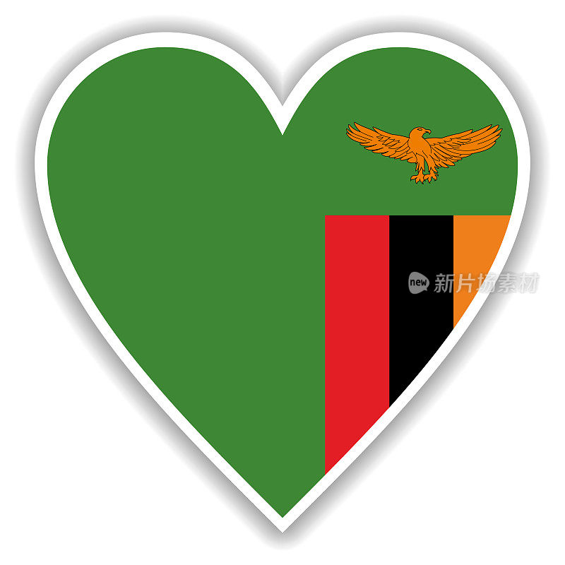 赞比亚国旗在心中用阴影和白色的轮廓