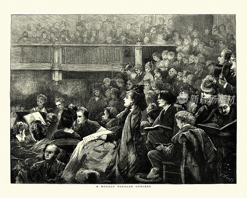 观众在听一场音乐会，维多利亚，1870年代，19世纪，星期一流行音乐会