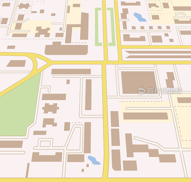 抽象的城市地图矢量插图。城镇道路和住宅区。平面风格详细的城市旅游矢量设计背景。鸟瞰图,制图。