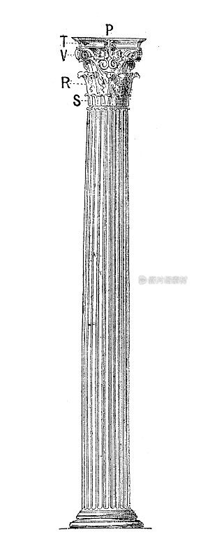 古董插图:圆柱，科林斯式