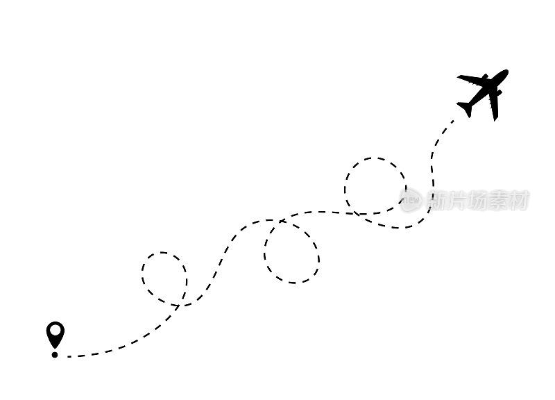 飞机航线的虚线。旅游和旅行。矢量图