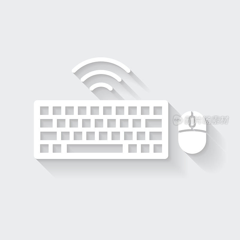 无线键盘和鼠标。图标与空白背景上的长阴影-平面设计