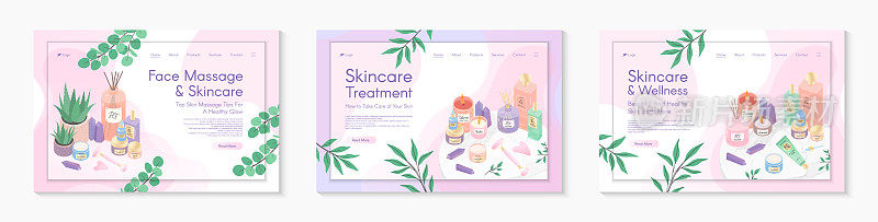 网页设计模板的皮肤护理治疗，面部按摩教程，水疗，健康，天然产品，化妆品，自我护理