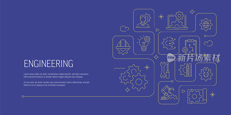 工程相关矢量横幅设计概念，现代线条风格与图标