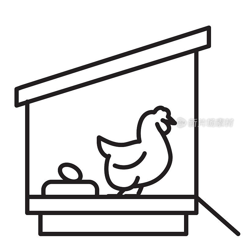 现代农场和农业鸡笼图标概念细线风格-可编辑笔画