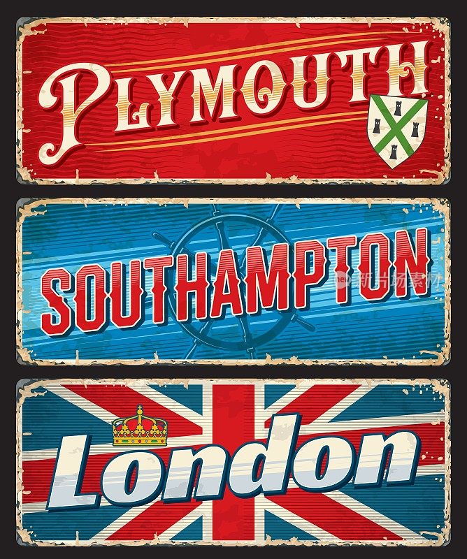 伦敦，普利茅斯，南安普顿的城市旅行车牌