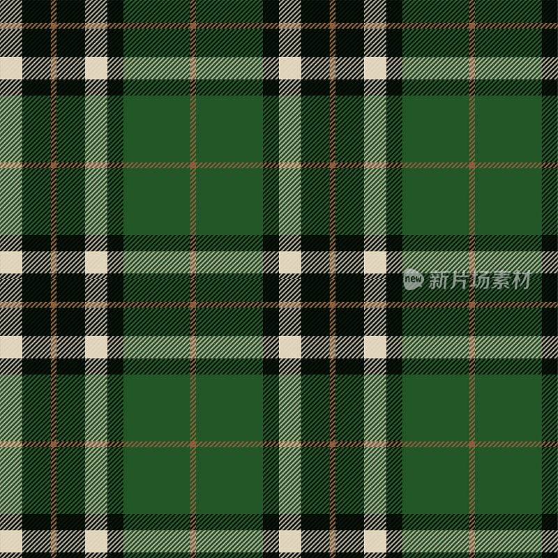 绿色，黑色，棕色苏格兰格子花格图案织物样品