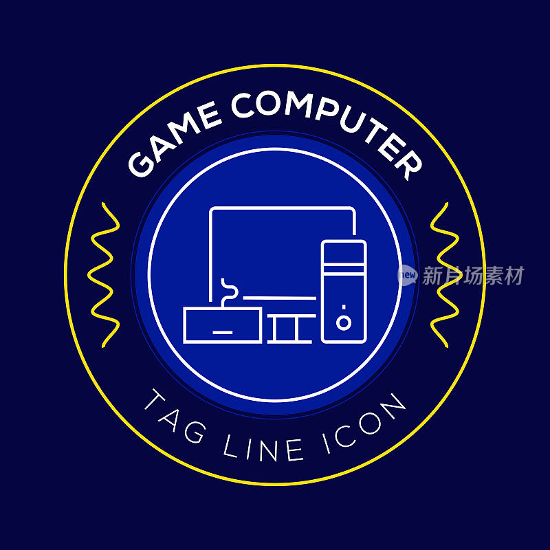 游戏电脑圈徽章，现代标志矢量图标设计线条风格