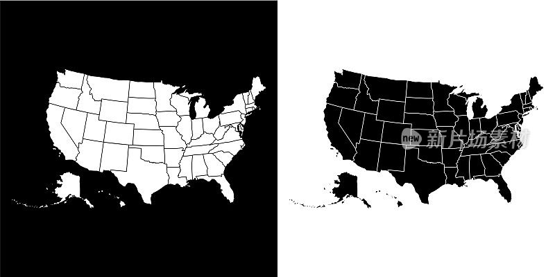 有每个州边界的美国地图。