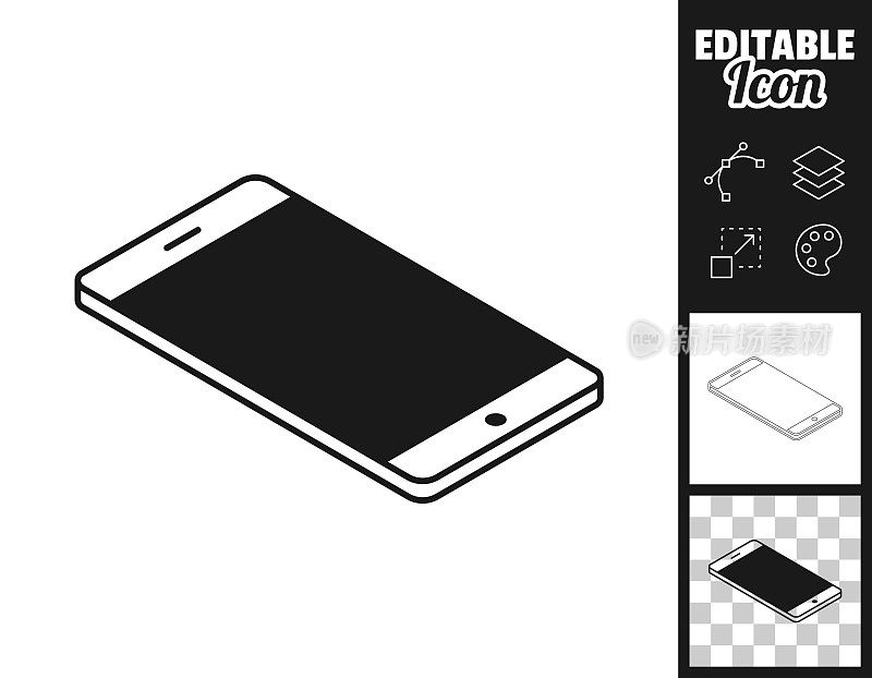 等距智能手机-平面位置。图标设计。轻松地编辑