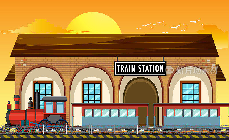 火车站场景与蒸汽机车