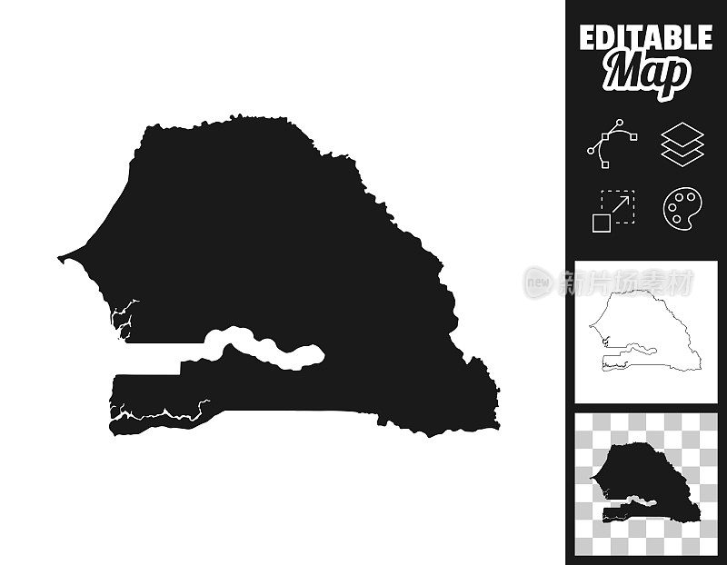 塞内加尔地图设计。轻松地编辑