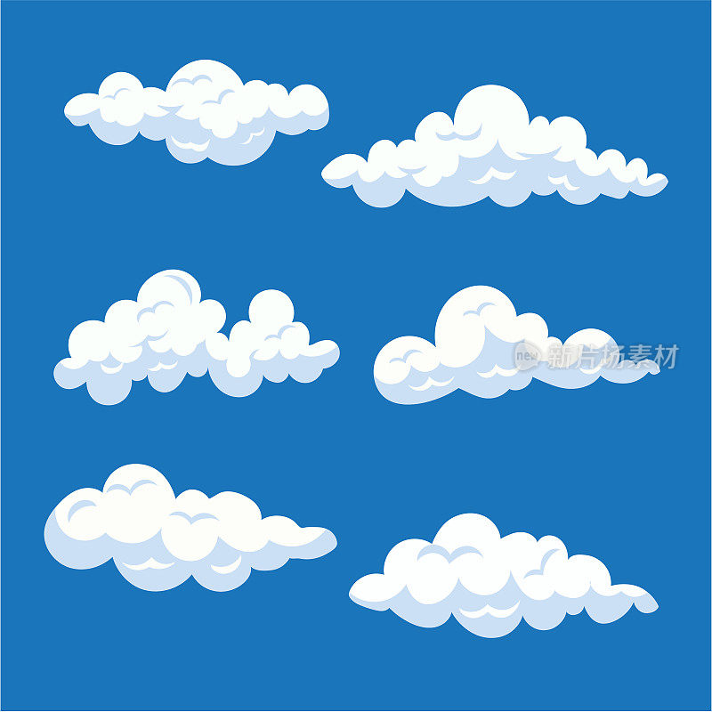 卡通云将矢量云隔离在蓝天上