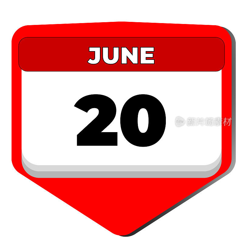 6月20日矢量图标日历日。六月二十日。6月20日，20号日期。20天的日历。20日期。世界难民，冰淇淋苏打水，香草奶昔